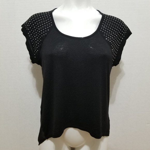 Ocasion top Medium rhinestone embellished sleeves bling bedazzled hi low sheer - Picture 1 of 9